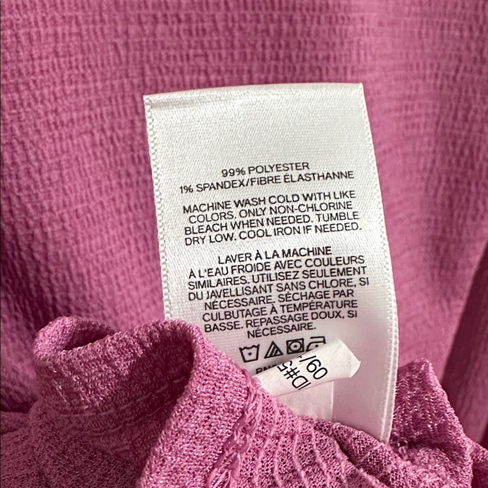 Express Pink-Purple V-Neck Faux Wrap Long Puff Sleeve Blouse Top Womens Small - Picture 4 of 4